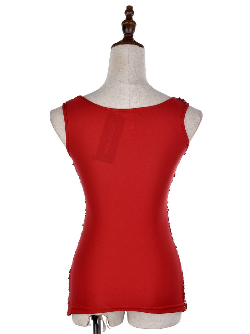 Anna-Kaci Womens Sparkle & Shine Glitter Sequin Sleeveless Round Neck Tank Top, Red, Small - Image 3